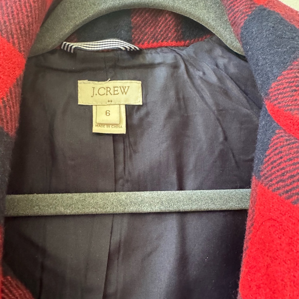 J. Crew Red and Navy Plaid Peacoat - Picture 3 of 3